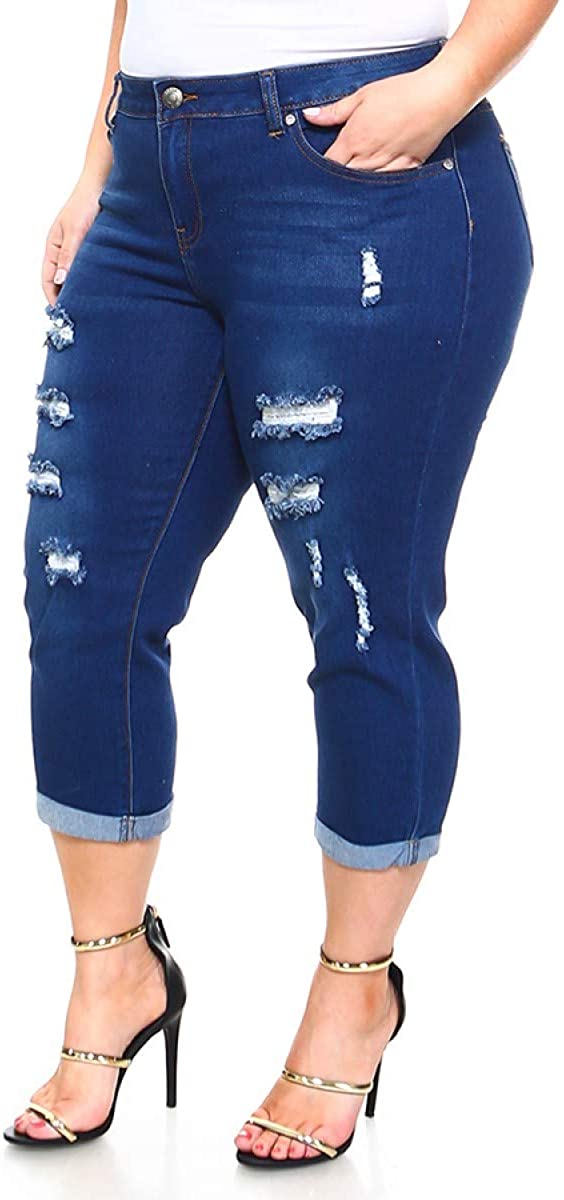 Price:$8.99 1826 Jeans Jack David Women's Plus Size Cuff Rolled Capri Bermuda Short Curvy Denim Jean at Amazon Women's Jeans store