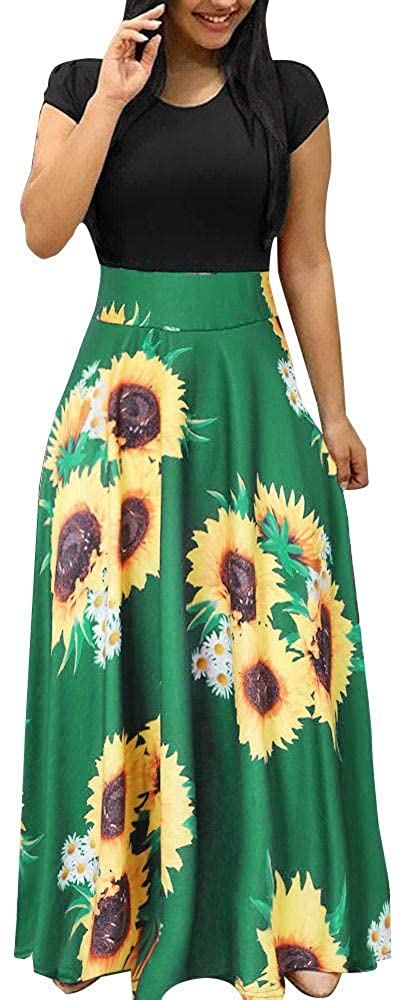 Price:$7.59    BODOAO Womens Floral Printed Maxi Dress Casual Short Sleeve/Long Sleeve Party Long Swing Dress  Clothing