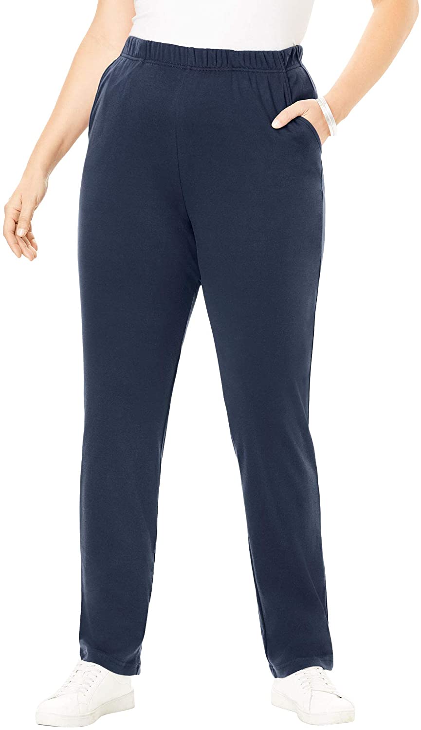 Price:$12.37 Roamans Women's Plus Size Straight-Leg Soft Knit Pant at Amazon Women’s Clothing store