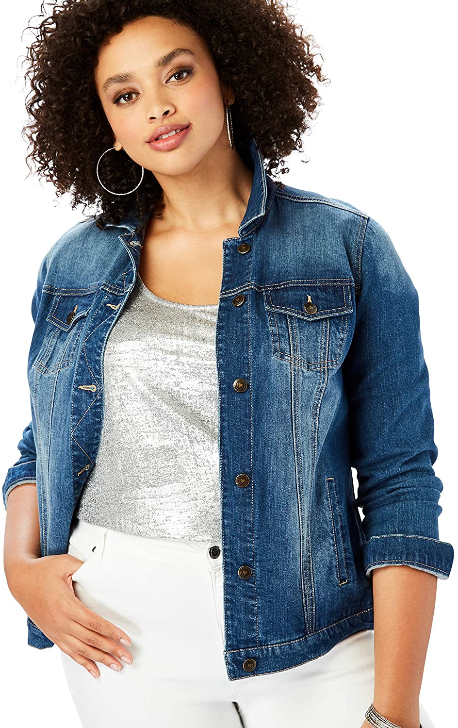 Price:$30.47 Roamans Women's Plus Size Essential Denim Jacket at Amazon Women's Coats Shop