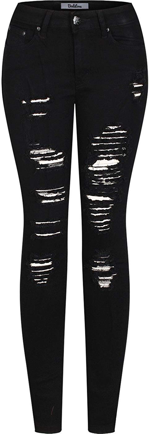 Price:$18.69 2LUV Women's Stretchy 5 Pocket Destroyed Dark Denim Skinny JeansÂ at Amazon Women's Jeans store