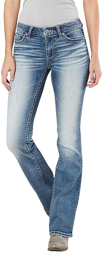 Price:$28.98 Meilidress Womens Basic Bootcut Jeans Mid Rise Stretch Slim Fit Straight Legs Bell Bottom Flare Denim Pants at Amazon Women's Jeans store