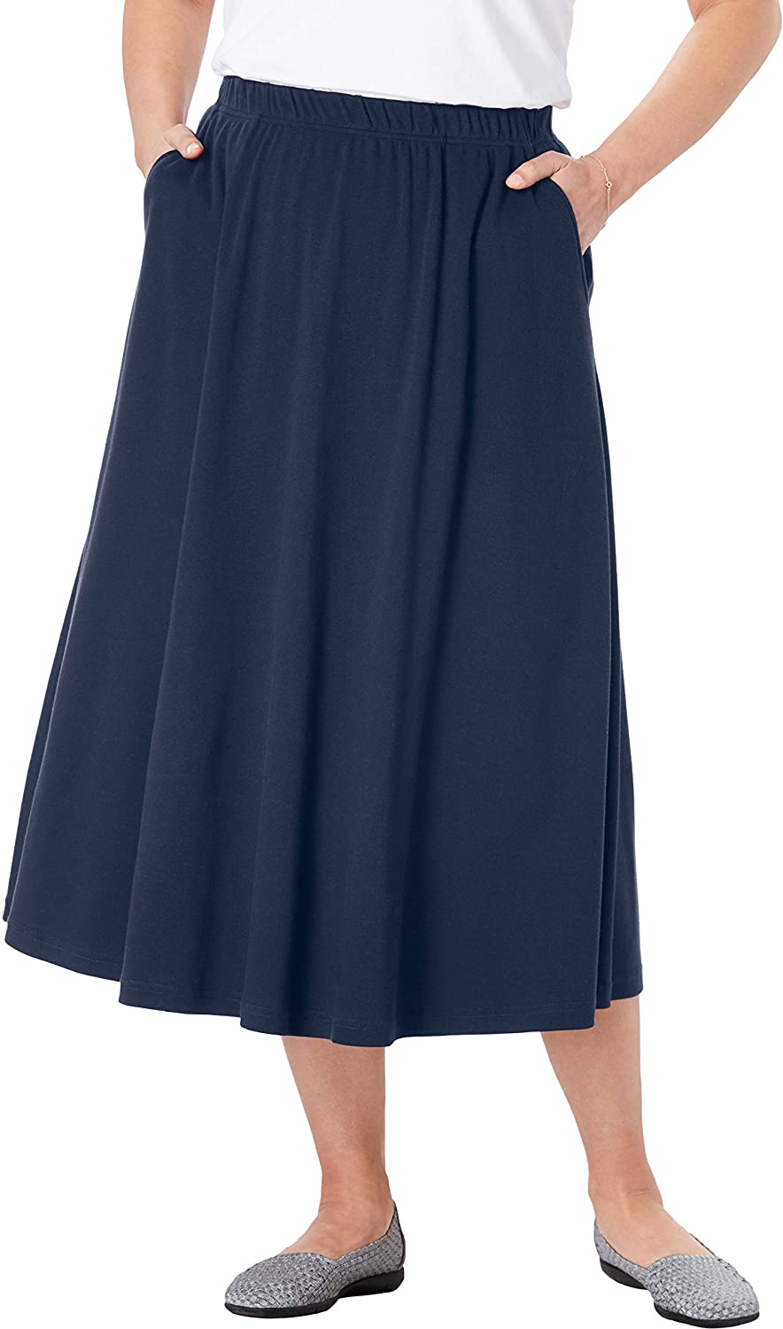 Price:$17.79 Woman Within Women's Plus Size 7-Day Knit A-Line Skirt at Amazon Women’s Clothing store