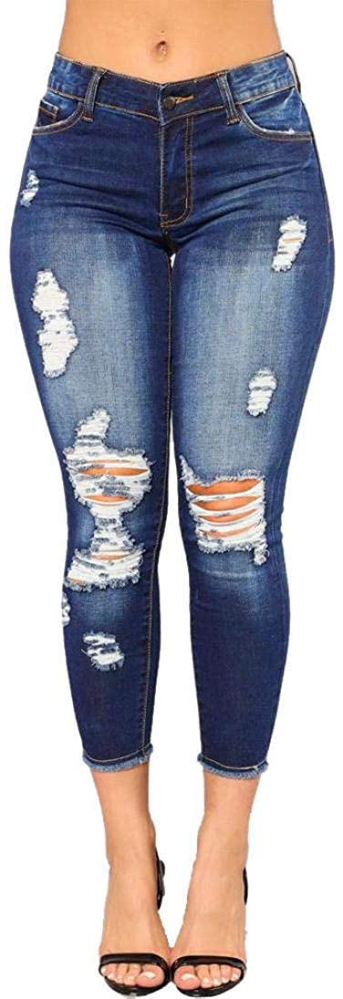 Price:$13.39 iYYVV Womens Ripped Hole Skinny Pencil Denim Jeans Stretch Slim Fitness Pants Trousers at Amazon Women's Jeans store