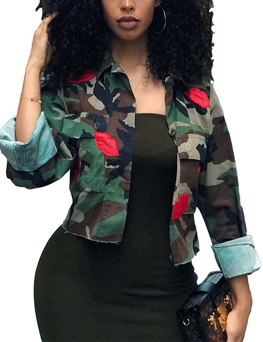 Price:$15.99    Sexyshine Women's Classic Casual Long Sleeve Camo Lightweight Zipper Outwear Short Jacket  Clothing