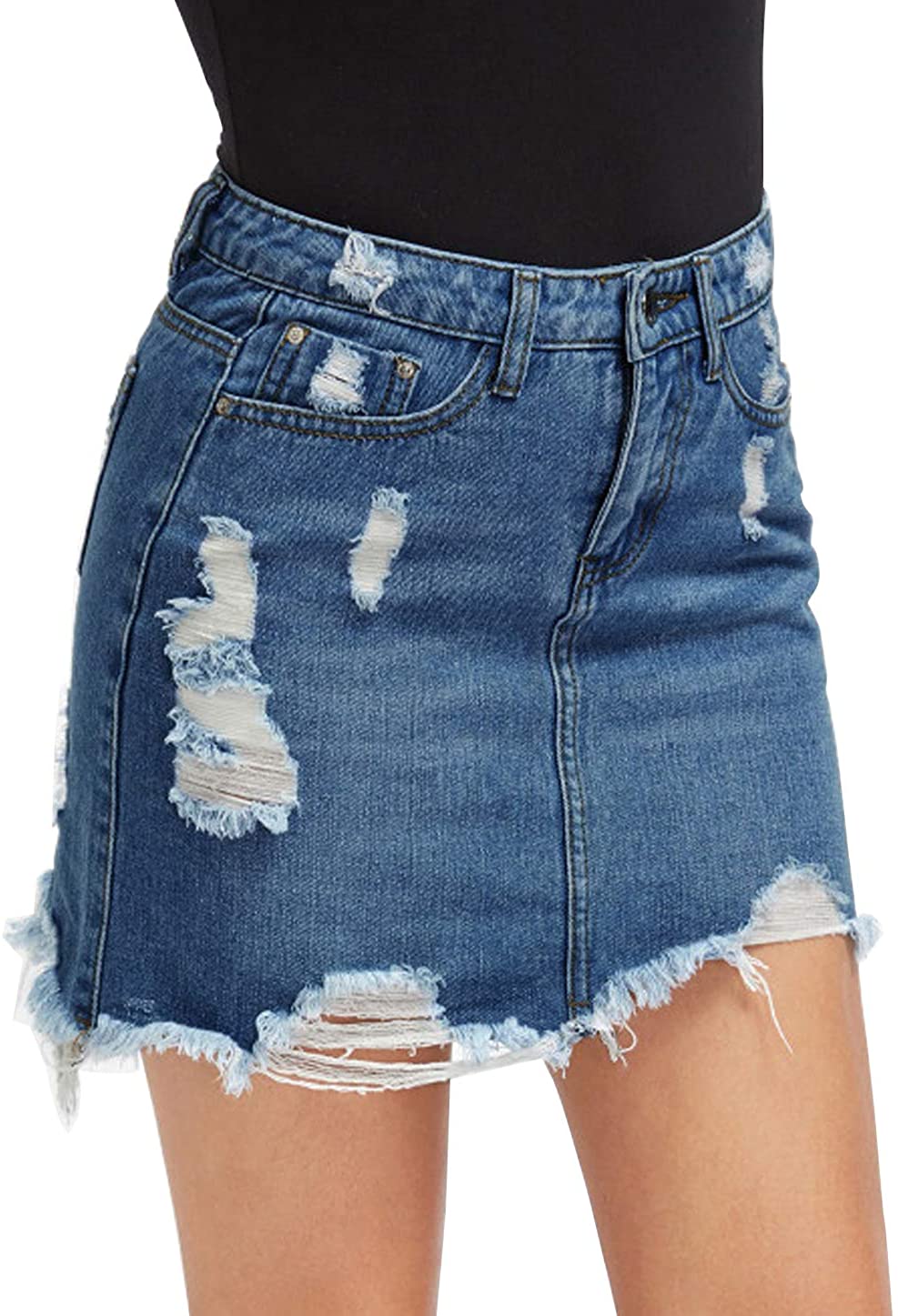 Price:$15.90 chouyatou Women's Lovely High Waist Perfect 5 Pocket Fringed Denim Short Skirt at Amazon Women's Jeans store