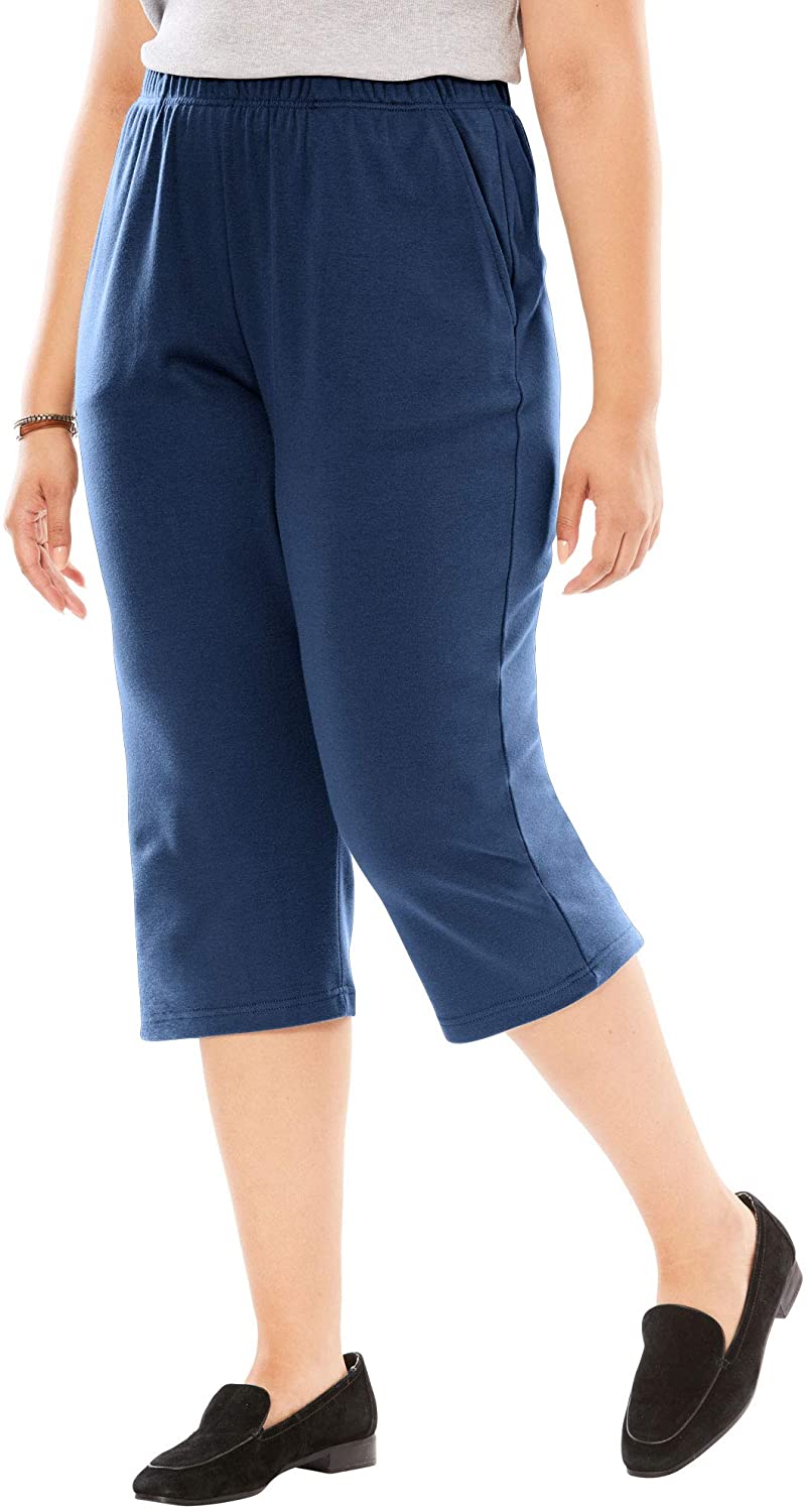 Price:$14.89 Woman Within Women's Plus Size Petite 7-Day Knit Capri at Amazon Women’s Clothing store  Woman Within Petite Pants