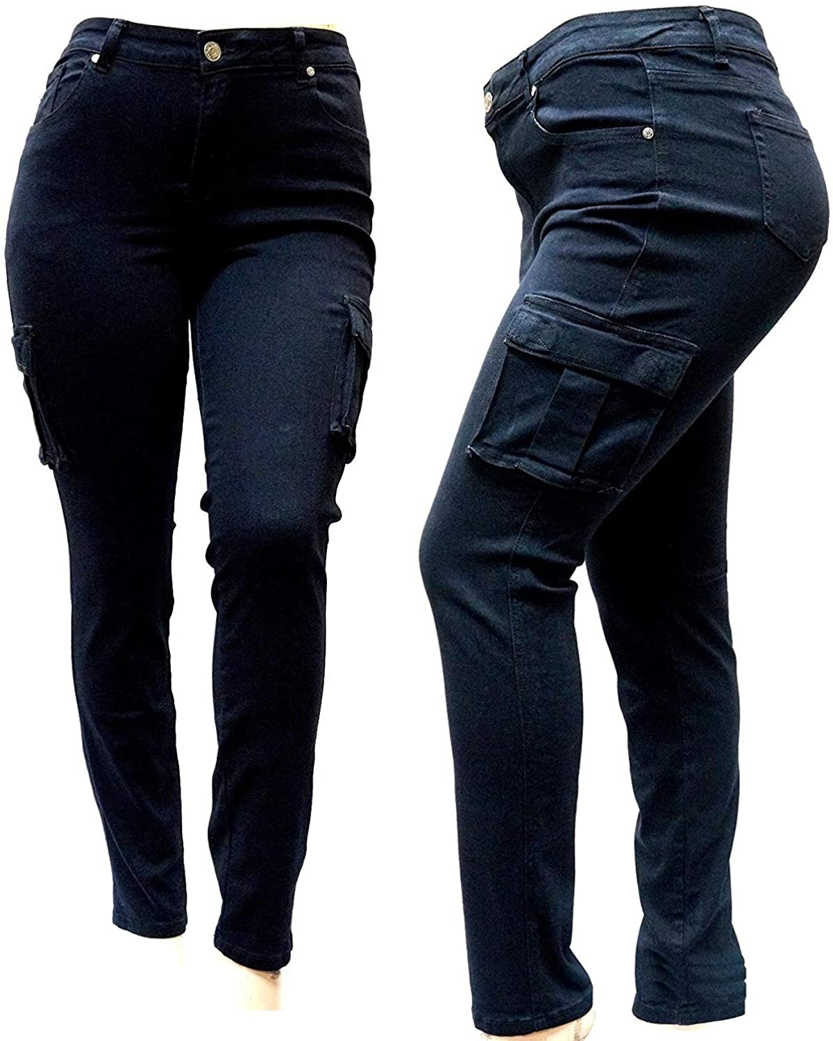 Price:$8.99 Jack David 926 Womens Plus Size Camouflage, Black, Blue Cargo Stretch Skinny Denim Jeans Pants at Amazon Women's Jeans store