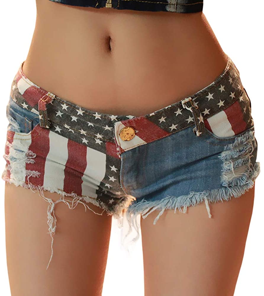 Price:$12.99 Sexyshine Women's Sexy Low Waist Rise Hot Pants American Flag High Cut Mini Denim Beach Clubwear Shorts at Amazon Women’s Clothing store