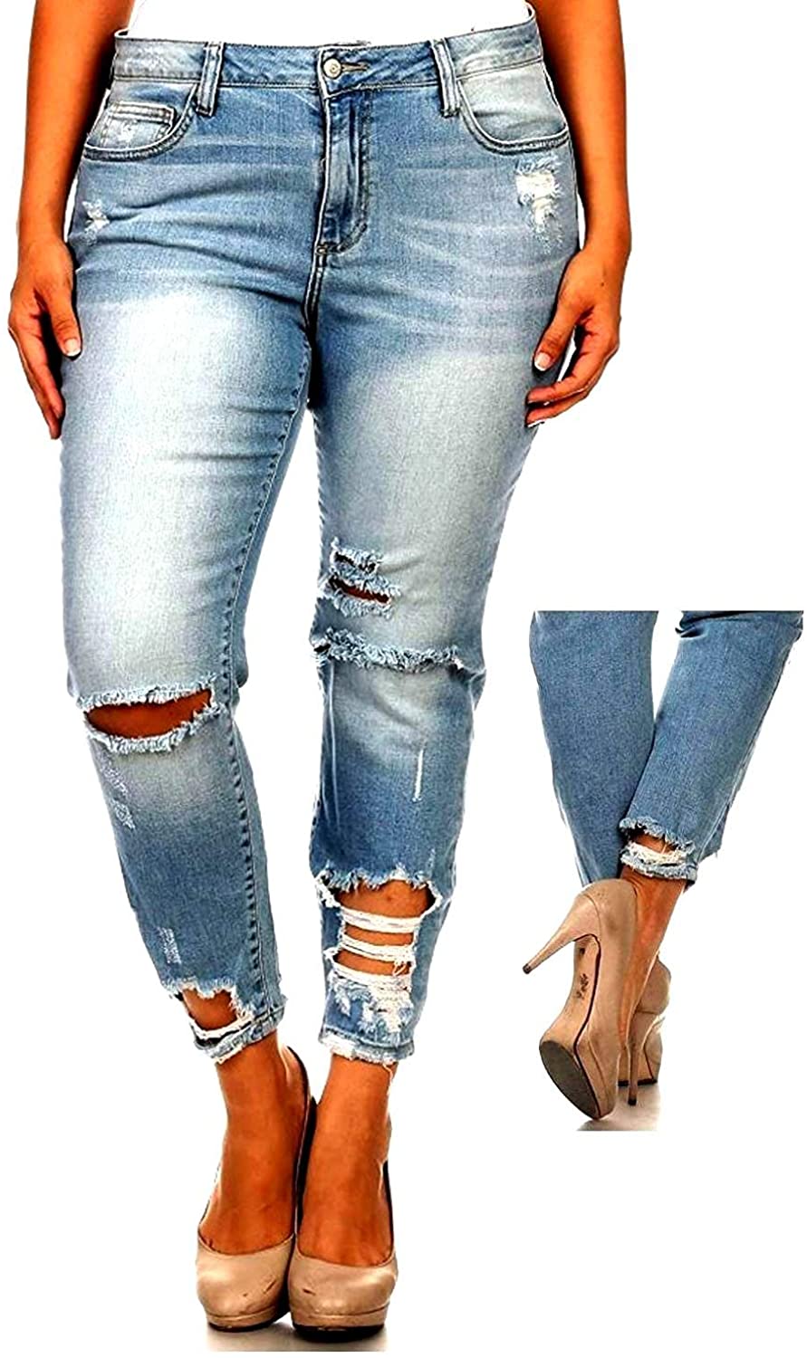 Price:$16.99 Jack David/Wax Jeans L, Square Womens Plus Size Stretch Distressed Ripped Blue Skinny Denim Jeans at Amazon Women's Jeans store