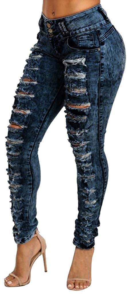 Price:$15.56 iNoDoZ Women's Casual Skinny Ripped Jeans Hole Denim Female Mid Waist Stretch Pants at Amazon Women's Jeans store