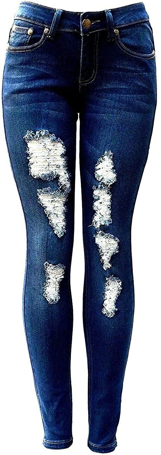 Price:$14.99 Jack David/Pasion/U.W.D Womens Distressed Denim Jeans Ripped Blue Skinny Destroy Stretch Jean Pants at Amazon Women's Jeans store