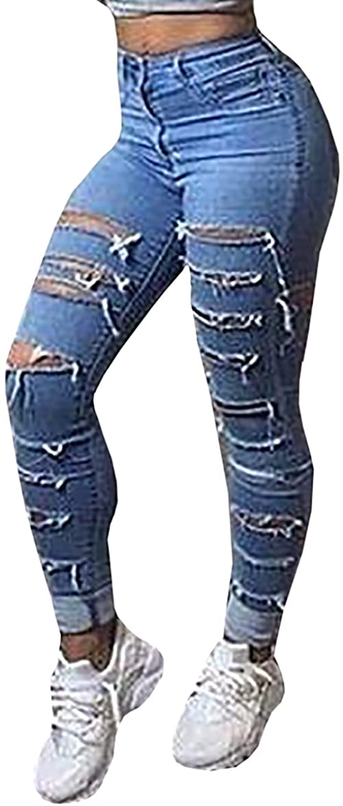 Price:$12.99 BAIFERN Womens Ripped High Waisted Jeans Washed Hole Denim Long Pants at Amazon Women's Jeans store
