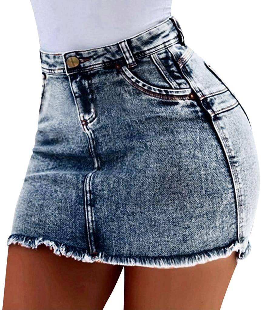 Price:$8.99 CCatyam Plus Size Denim Skirt for Women Pocket High Waist Mini Dress Sexy Party Summer at Amazon Women’s Clothing store