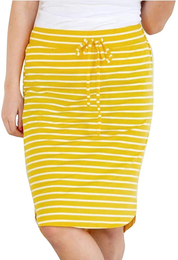 Price:$2.88 Stripe Short Skirt for Women Knee Length Casual Striped Skirts Summer Elastic at Amazon Women’s Clothing store