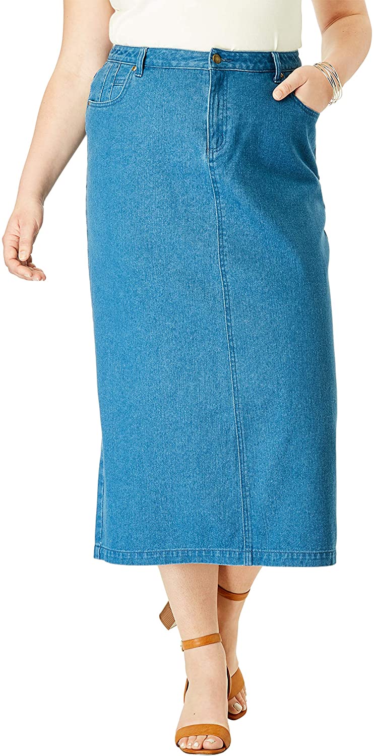 Price:$16.69 Jessica London Women's Plus Size Classic Cotton Denim Long Skirt at Amazon Women’s Clothing store