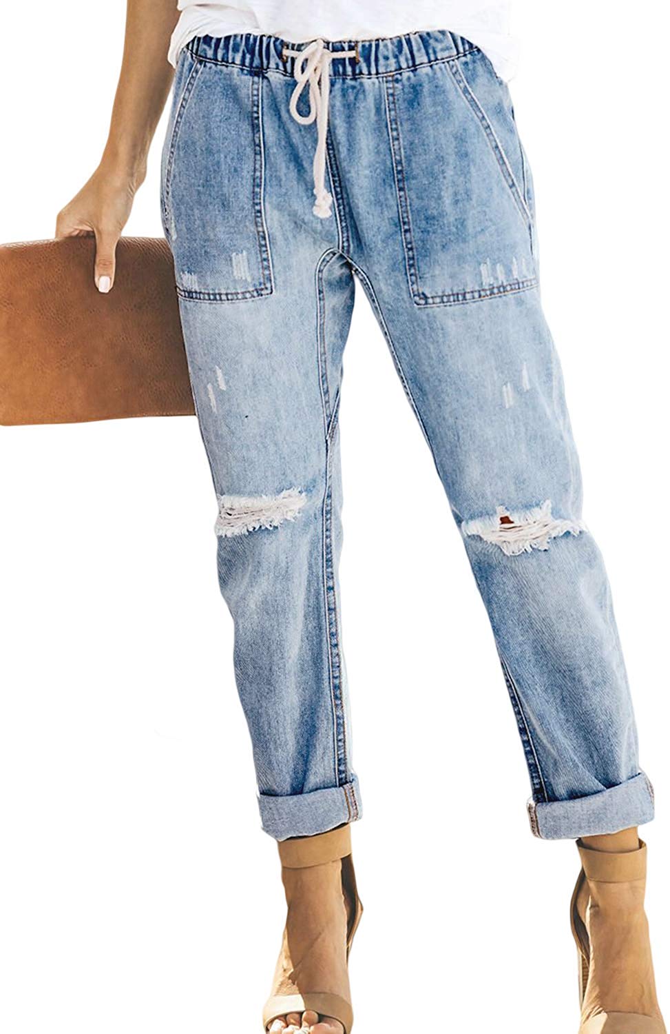 Price:$19.88 GOSOPIN Women Drawstring Elastic Waistband Loose Pants Jogger Denim Jeans at Amazon Women's Jeans store