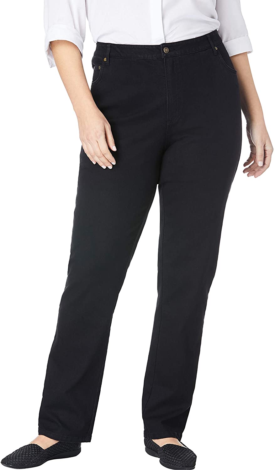 Price:$21.43 Woman Within Women's Plus Size Straight Leg Stretch Jean at Amazon Women's Jeans store