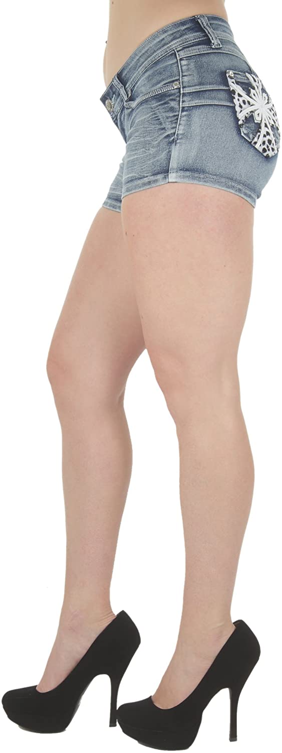 Price:$4.00 Plus/Junior Size Butt Lift Levanta Cola Mid Waist Ripped Distress Booty Shorts at Amazon Women’s Clothing store