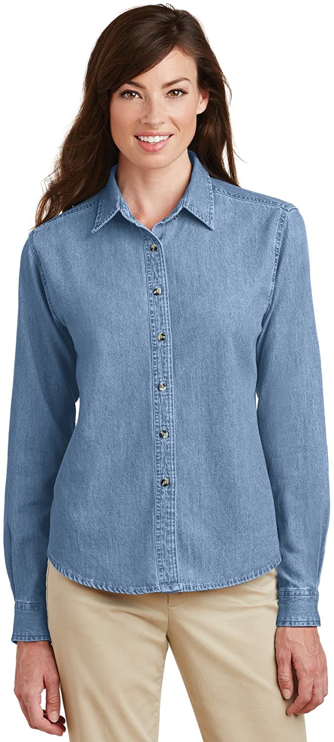 Price:$15.98 PORT AND COMPANY Long Sleeve Value Denim Shirt (LSP10) at Amazon Women’s Clothing store