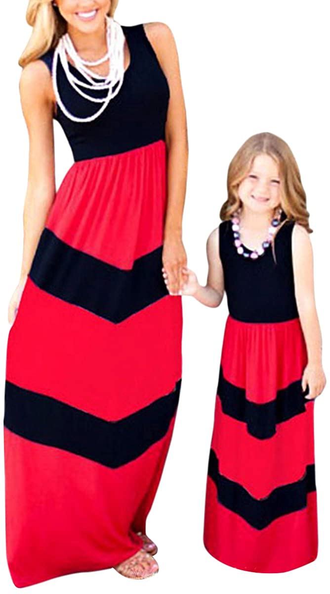 Price:$7.99 BYM Mommy Daughter Outfits Summer Sleeveless Striped Casual Print Tank Maxi Long Dress at Amazon Women’s Clothing store