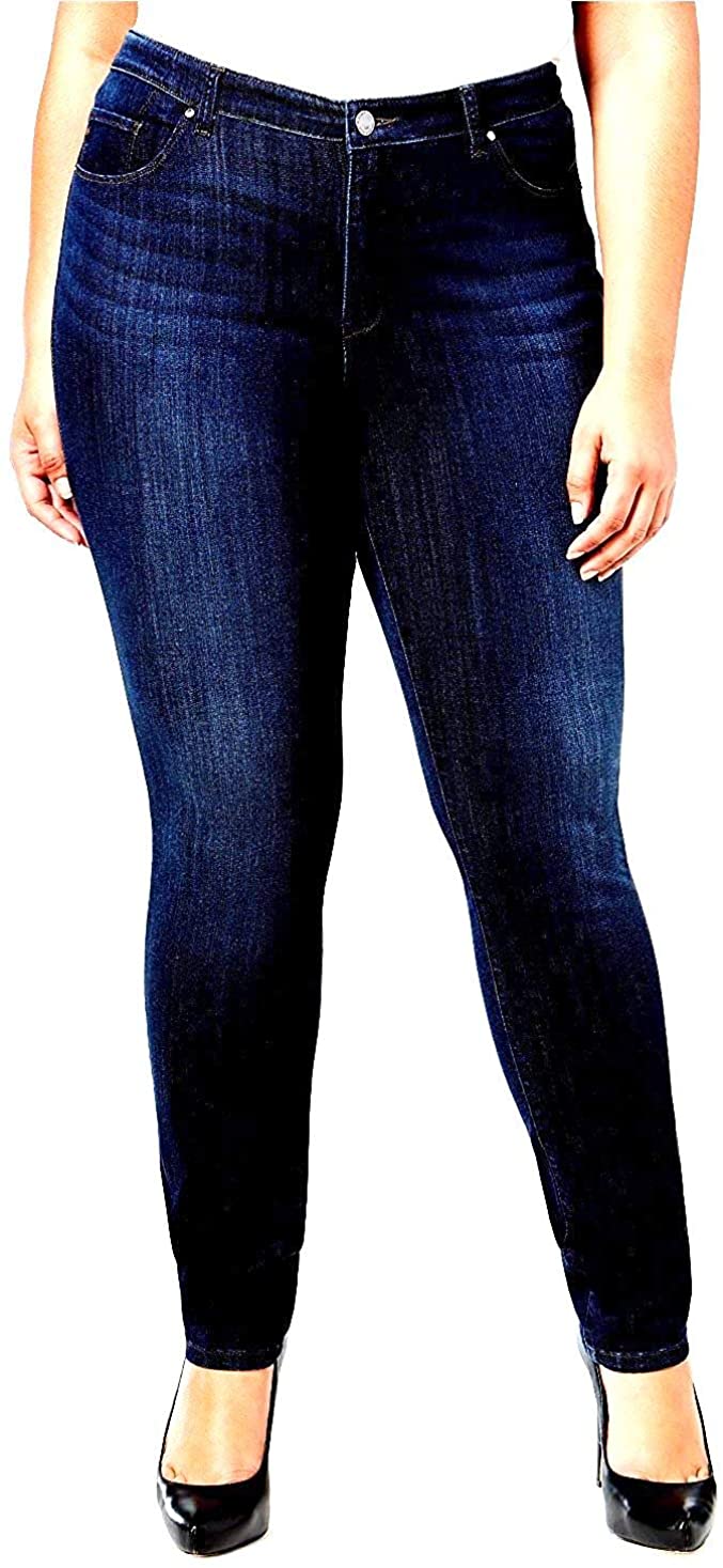 Price:$8.99 1826 / NINA Rossi Womens Plus Size Stretchy Blue/Black Denim Jeans Skinny Leg Pants at Amazon Women's Jeans store