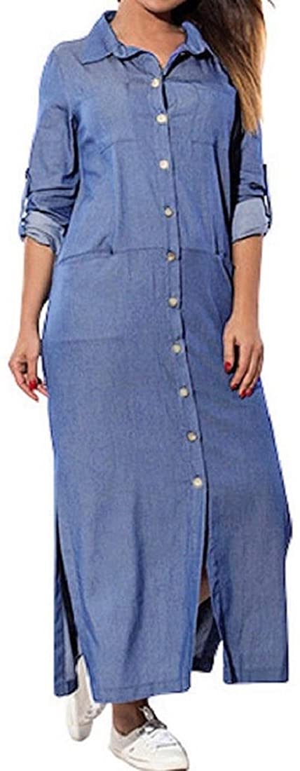 Price:$14.50 Women's Long Sleeve Denim Long Dresses Loose Plus Size T-Shirt Dress Pockets at Amazon Women’s Clothing store