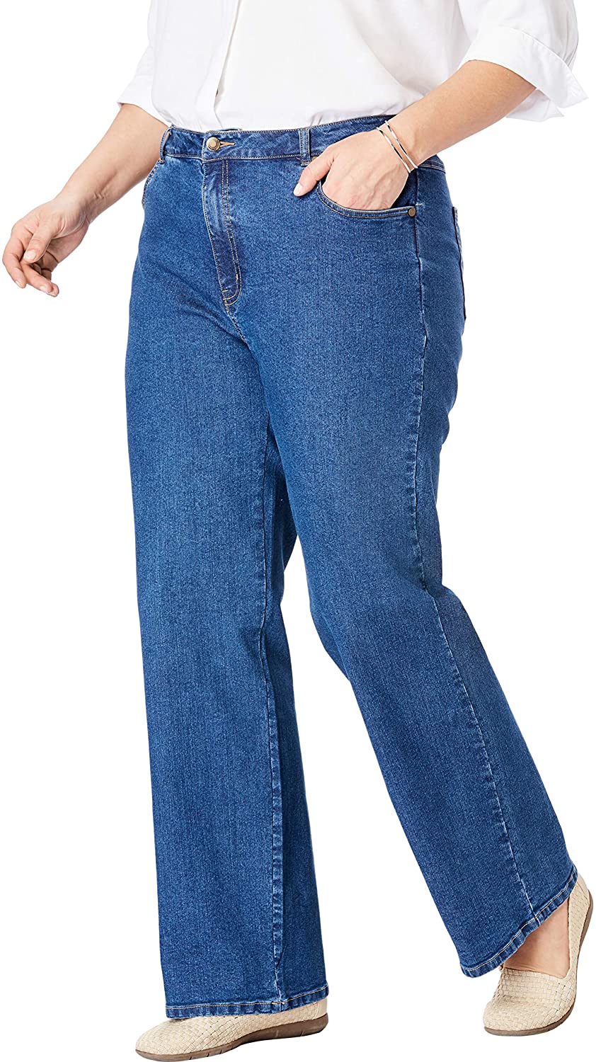 Price:$25.73 Woman Within Women's Plus Size Wide Leg Stretch Jean at Amazon Women’s Clothing store