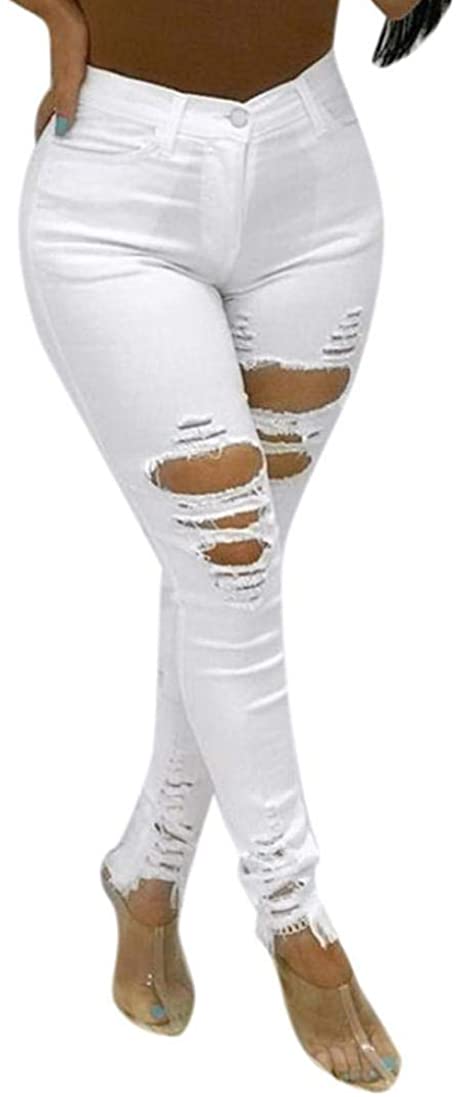 Price:$10.30 TOPUNDER High Waisted Skinny Elastic for Women Denim Pants  Holes Broken Pencil Jeans at Amazon Women's Jeans store
