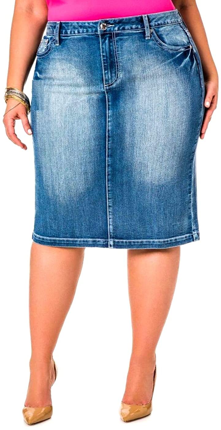 Price:$14.99 Jack David Womens Plus Size Stretch Denim Jeans Twill Cotton Button Front Skirt Modern at Amazon Women’s Clothing store