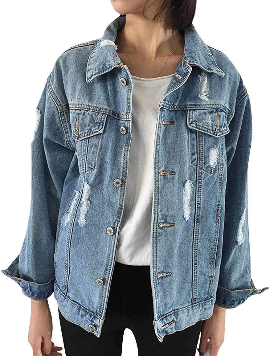 Price:$34.99 JUDYBRIDAL Oversize Denim Jacket for Women Ripped Jean Jacket Boyfriend Long Sleeve Coat at Amazon Women's Coats Shop