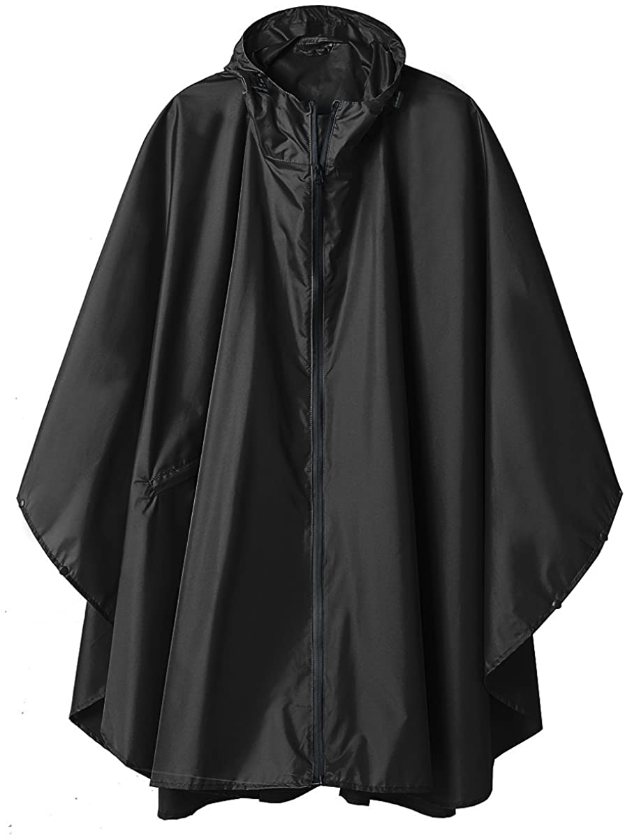 Price:$21.99    SaphiRose Hooded Rain Ponchos Outdoor Waterproof Raincoat Jacket for Adults with Zipper (Black)  Clothing