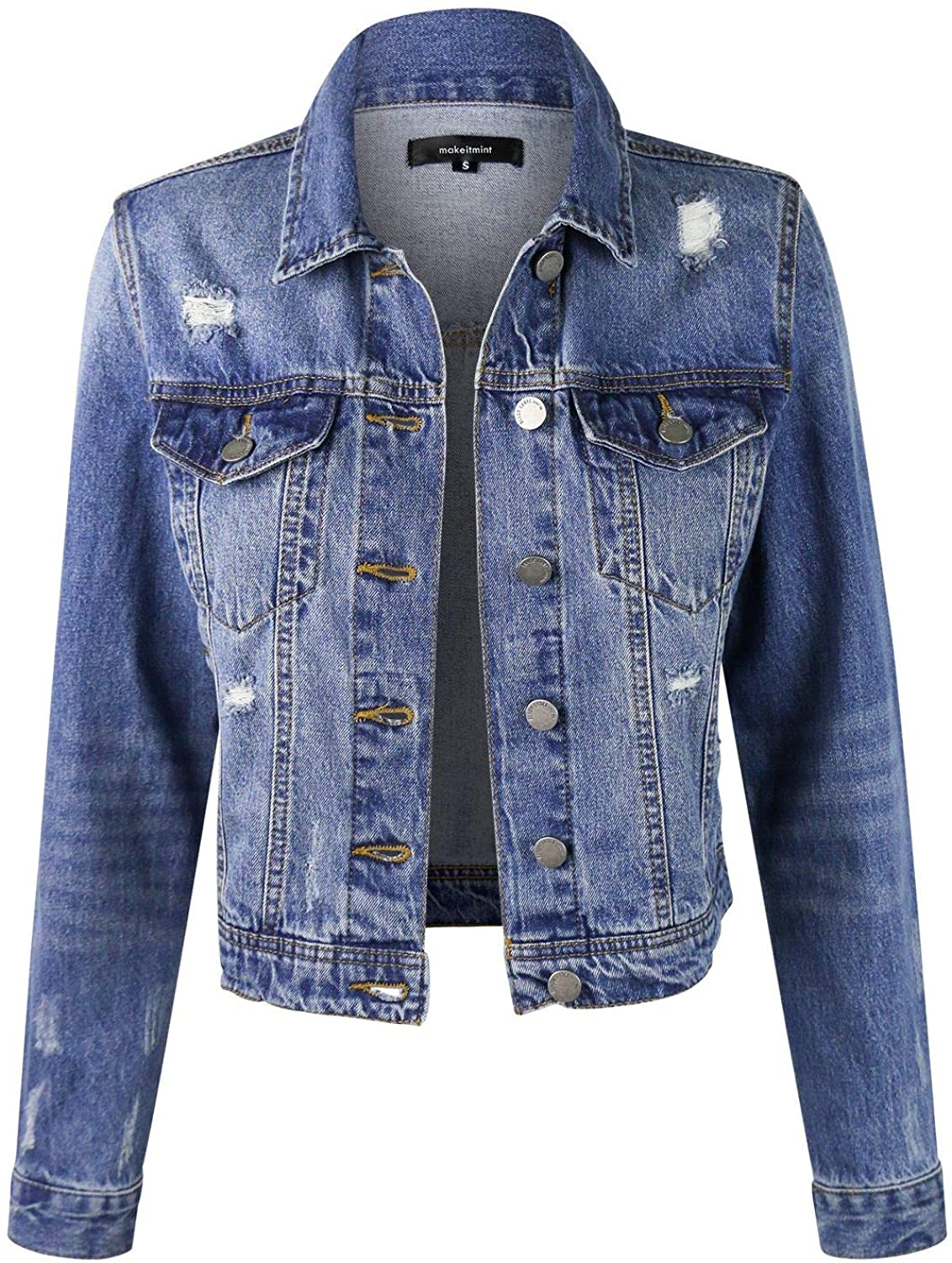 Price:$37.95 makeitmint Women's Casual Distressed Washed Boyfriend Look Style Denim Jacket at Amazon Women's Coats Shop