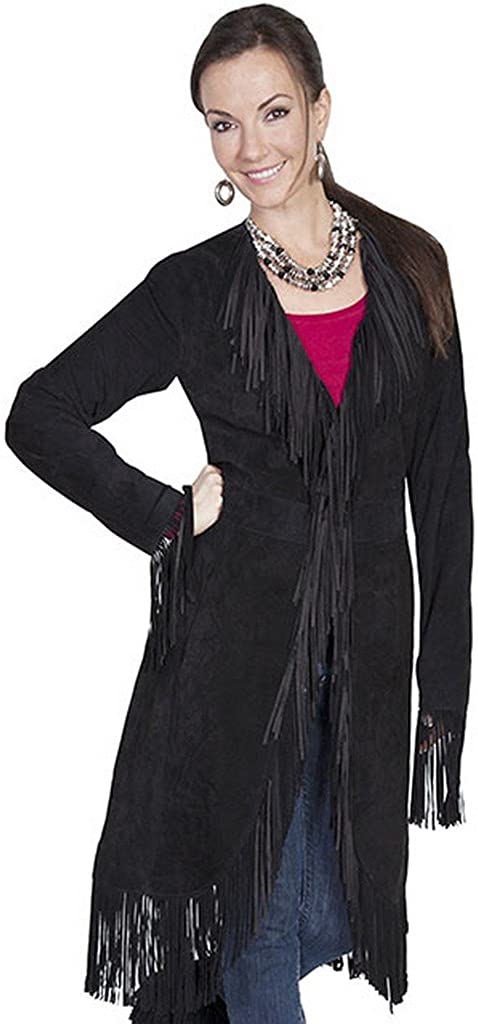 Price:$286.89 Scully Women's Helena Long Soft Suede Fringe Leopard Lining Coat at Amazon Women's Coats Shop
