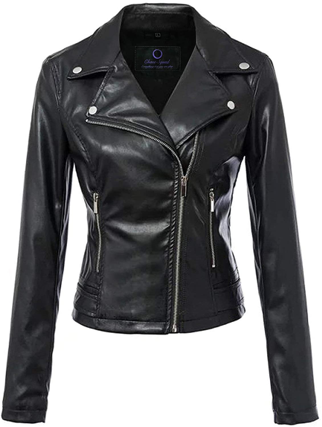 Price:$220.99 Chase Squad Notch Collar Biker Lambskin Leather Jackets Women – Short Body Real Leather Jacket Girls at Amazon Women's Coats Shop