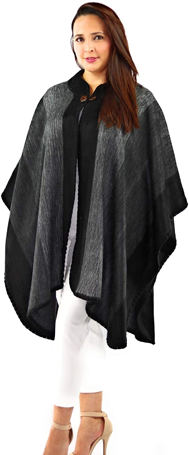 Price:$99.99    QUI-CHUA ARTISANAL Handmade Women's Alpaca & Wool Poncho Coat w/Knitted Croquet Neck & Fringes (Grey Graphite)  Clothing