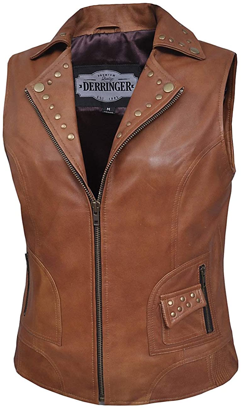 Price:$132.97 Leather Supreme Women's Soft Lambskin Studded Zippered Fashion Leather Vest at Amazon Women's Coats Shop