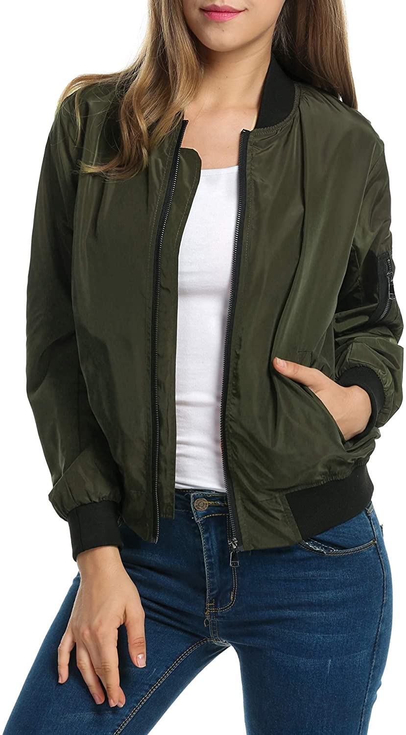 Price:$13.99 Zeagoo Women Classic Solid Biker Jacket Zip up Bomber Jacket Coat at Amazon Women's Coats Shop