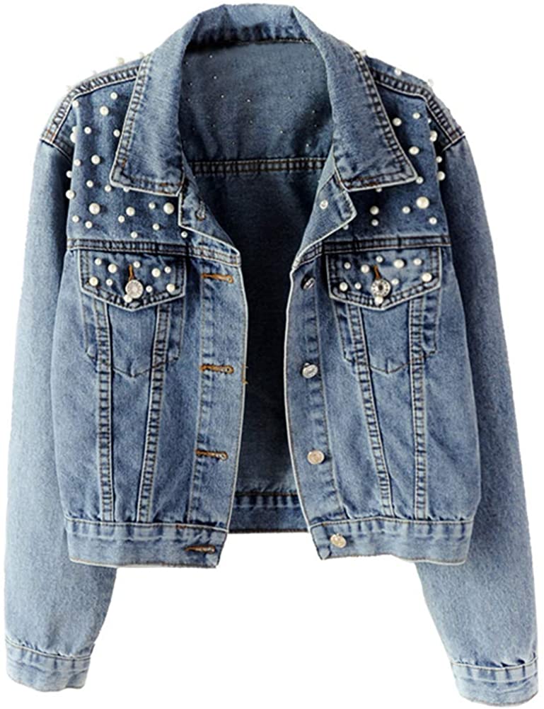 Price:$28.89 Kedera Women Oversized Denim Jacket Pearls Beading Jeans Coat 2XL at Amazon Women's Coats Shop