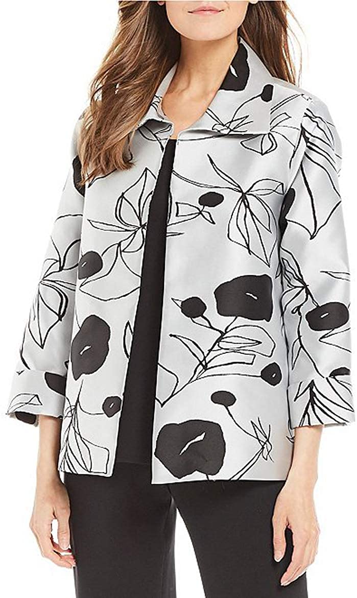 Price:$199.00    Caroline Rose Retro Chic Floral Jacquard A-Line Jacket, Size-S Grey  Clothing