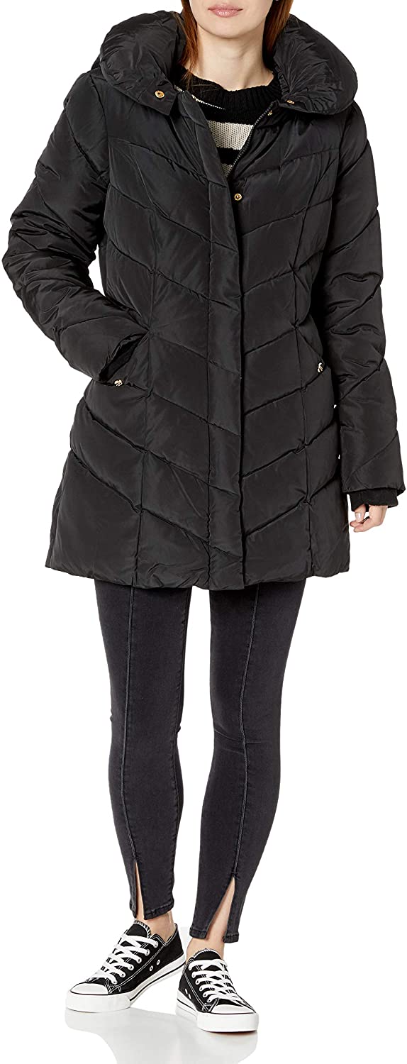 Price:$64.38    Steve Madden Women's Long Chevron Quilted Outerwear Jacket  Clothing