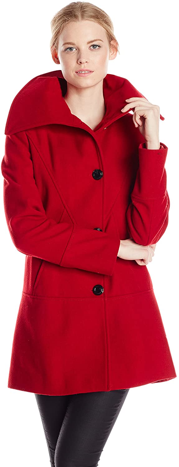 Price:$84.49    Kensie Women's Single-Breasted Wool-Blend Coat with Oversized Collar  Clothing