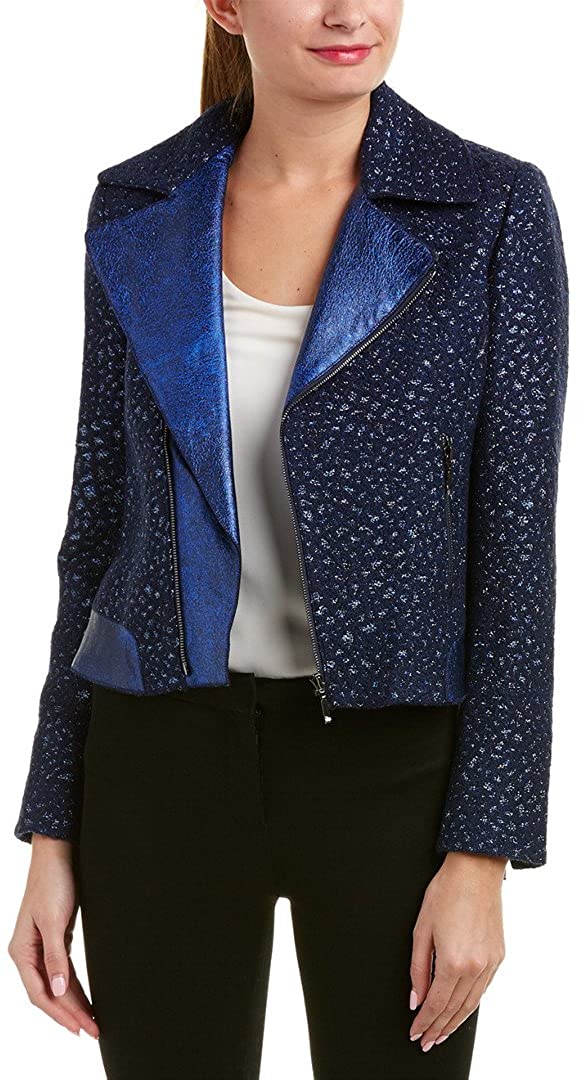 Price:$179.99 Elie Tahari Leather-Trim Wool-Blend Jacket at Amazon Women's Coats Shop