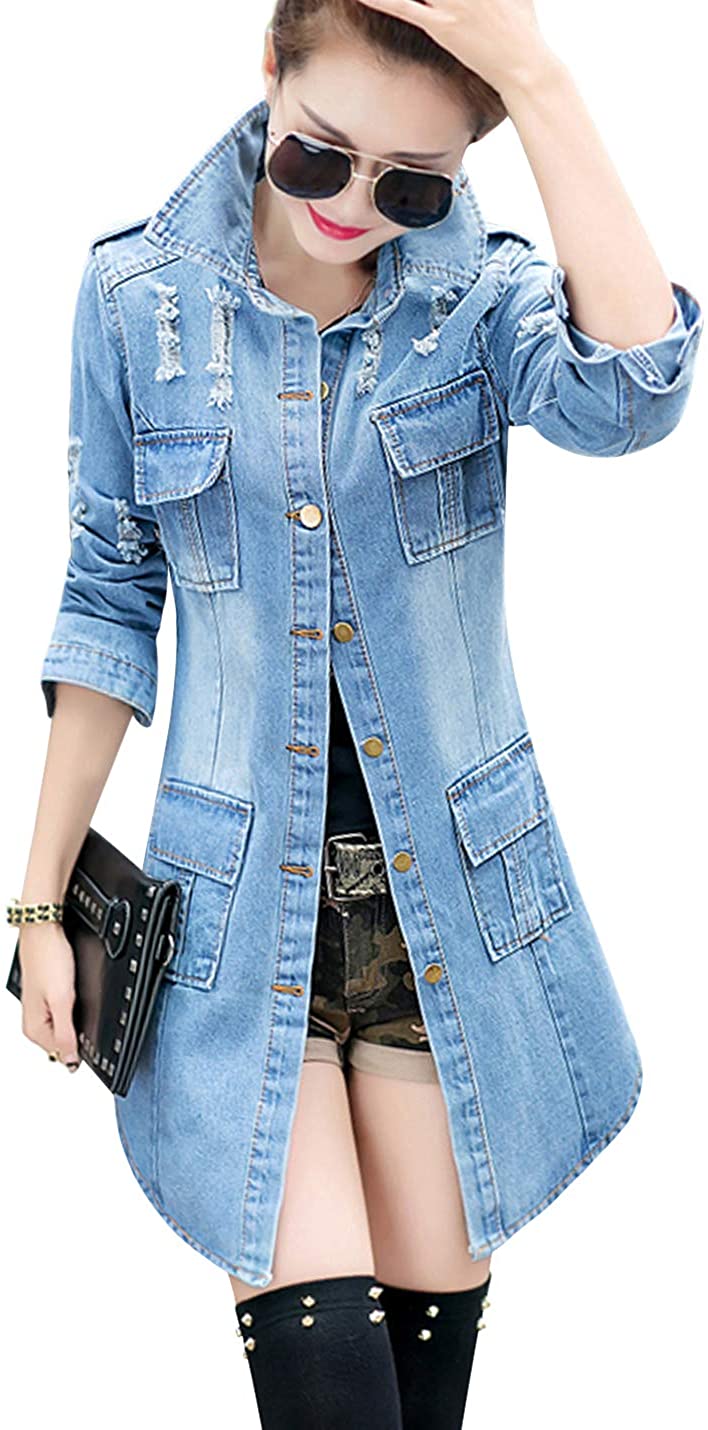 Price:$29.99 Tanming Women's Casual Lapel Slim Long Sleeve Denim Outercoat Jacket Windbreaker at Amazon Women's Coats Shop