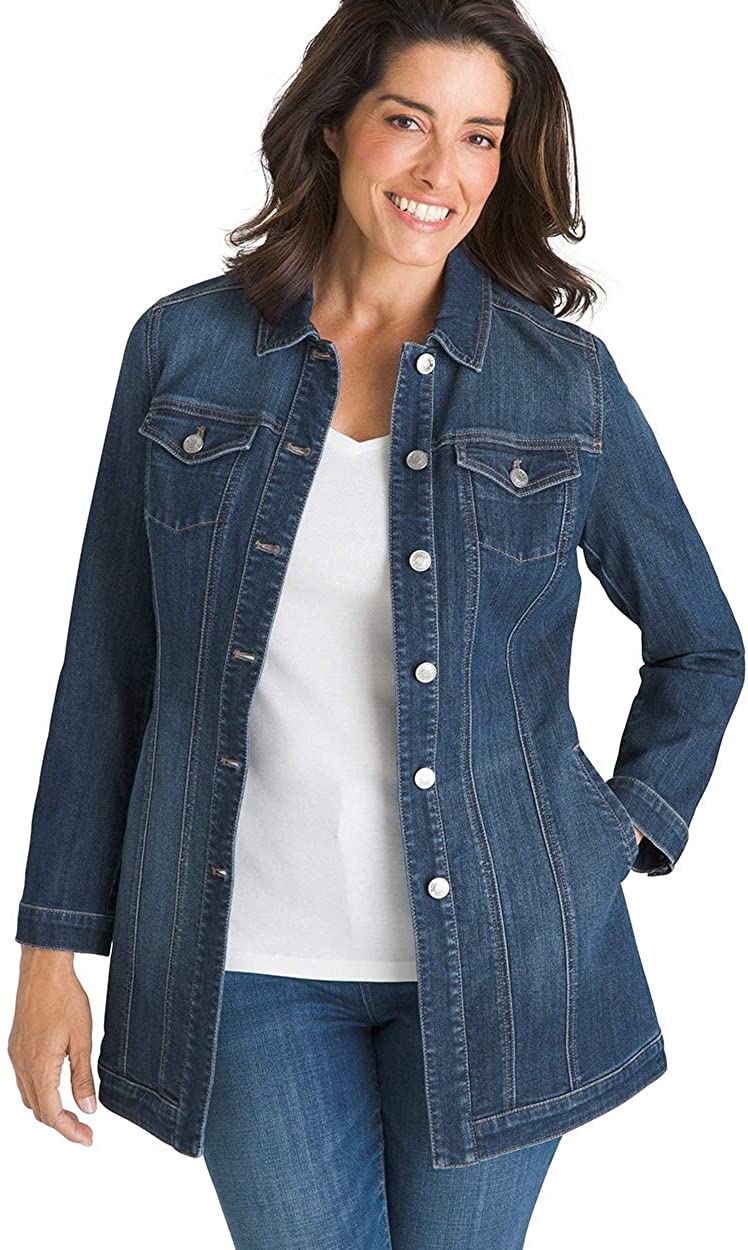 Price:$64.99 Chico's Women's Elongated Stretch Denim Button-Front Multi Seasonal Pocketed Jacket at Amazon Women's Coats Shop