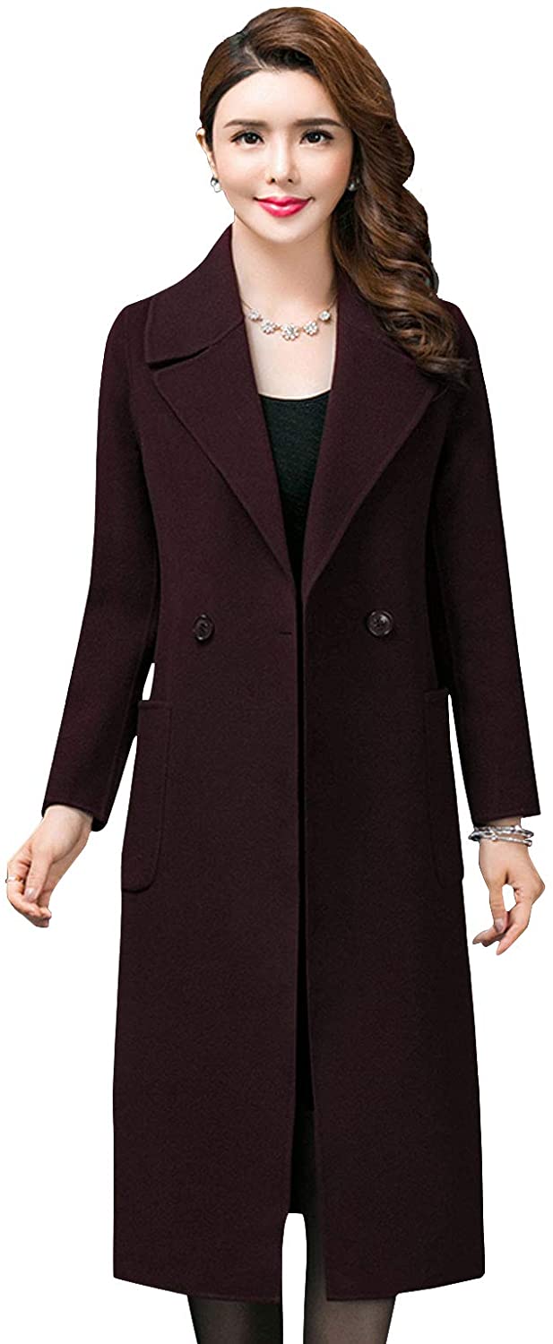 Price:$62.99    CHARTOU Women's Lapel Collar Double Breasted Slim Embroidery Woolen Long Trench Coat  Clothing
