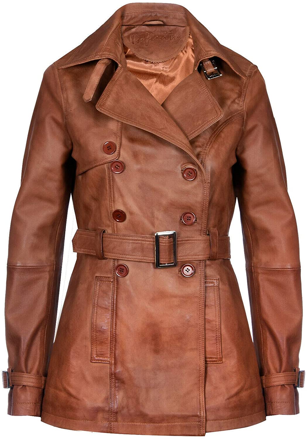 Price:$159.99 Ladies Leather Trench Coat Tan Mid Length Coat Classic Jacket at Amazon Women's Coats Shop