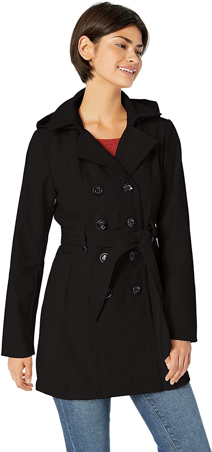 Price:$60.00    Sebby Collection Women's Soft Shell Trench Coat Water Resistant with a Detchable Hood  Clothing