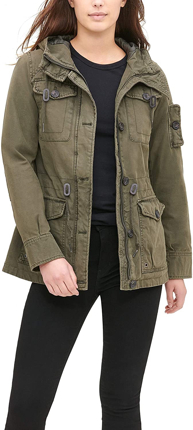 Price:$59.99    Levi's Women's Cotton Four Pocket Hooded Field Jacket  Clothing