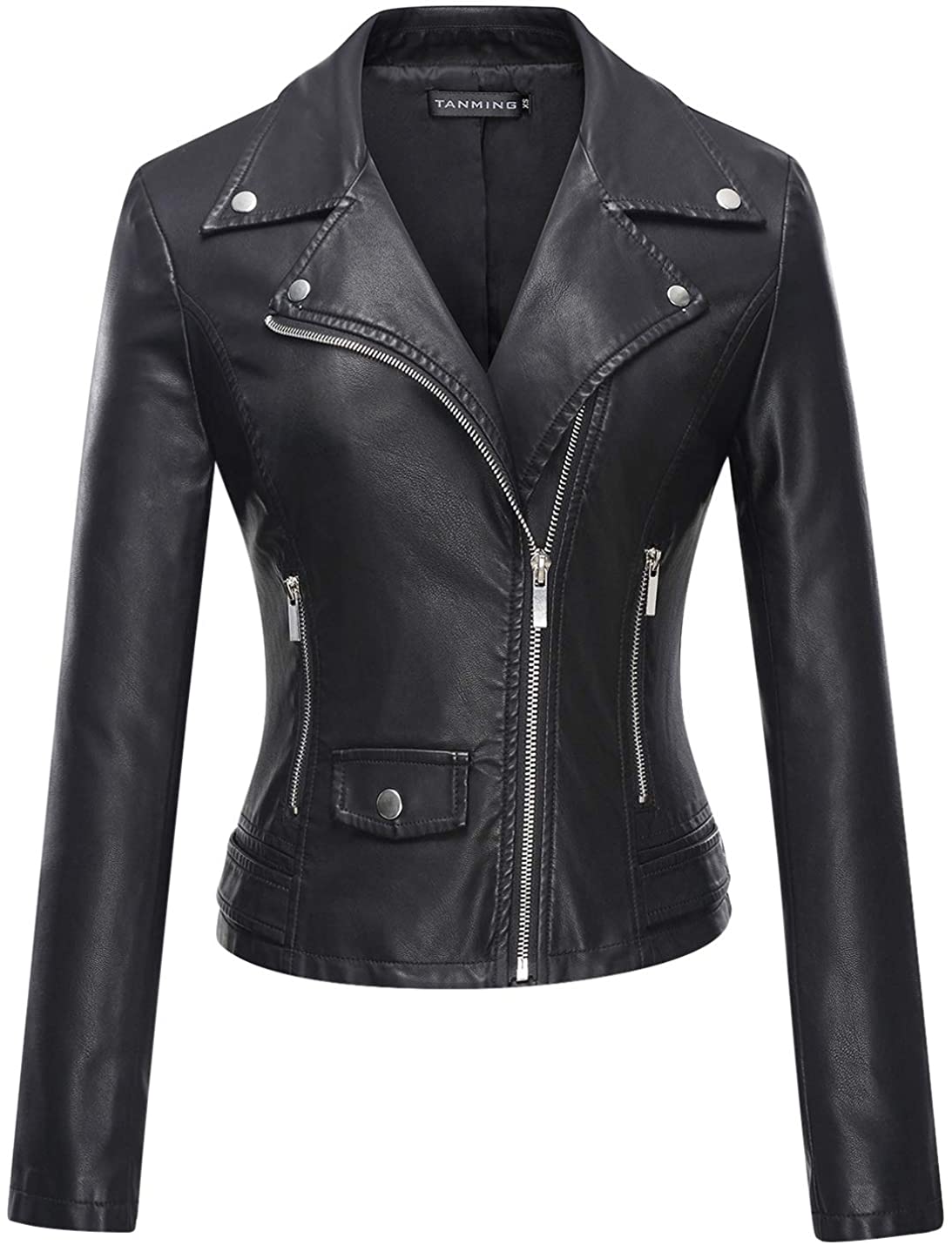 Price:$29.99 Tanming Women's Faux Leather Moto Biker Short Coat Jacket at Amazon Women's Coats Shop